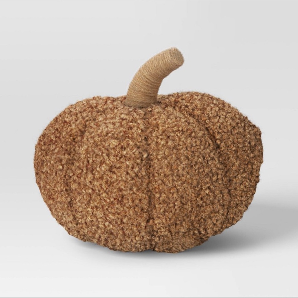 New! Teddy Boucle Pumpkin Shaped Pillow in Tan-Threshold Fall Decor